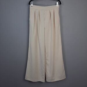 Avec Les Filles Cream High Rise Pleated Wide Leg Pants size 6